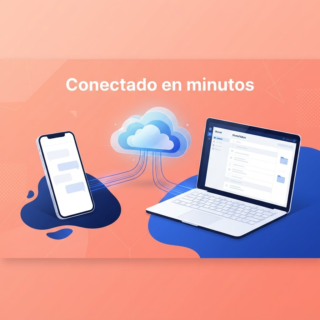 Ilustración de integración de WhatsApp Business conectada en minutos